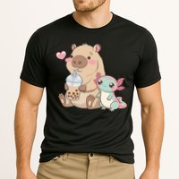 Cute Axolotl Lover Capybara Kawaii Anime Drinking Bubble Tea Cooling Performance Crew T-Shirt