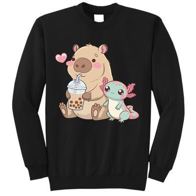 Cute Axolotl Lover Capybara Kawaii Anime Drinking Bubble Tea Sweatshirt