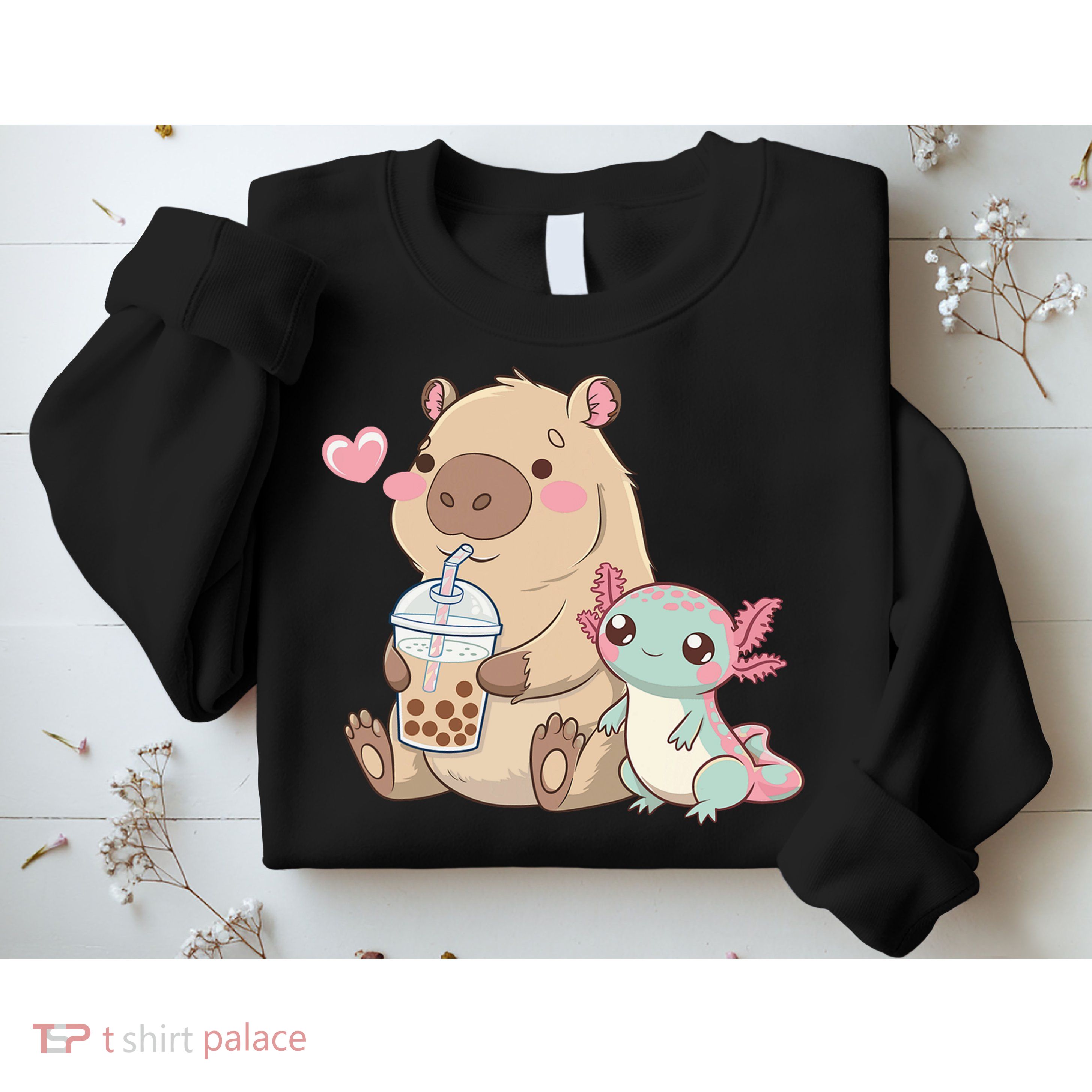 Cute Axolotl Lover Capybara Kawaii Anime Drinking Bubble Tea Sweatshirt