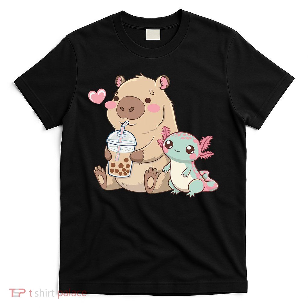 Cute Axolotl Lover Capybara Kawaii Anime Drinking Bubble Tea T-Shirt