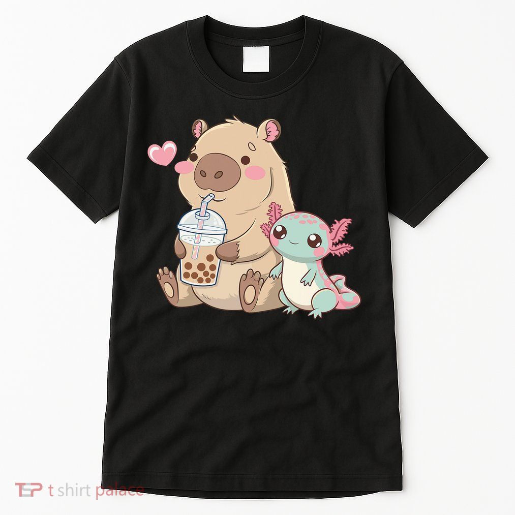 Cute Axolotl Lover Capybara Kawaii Anime Drinking Bubble Tea Tall T-Shirt