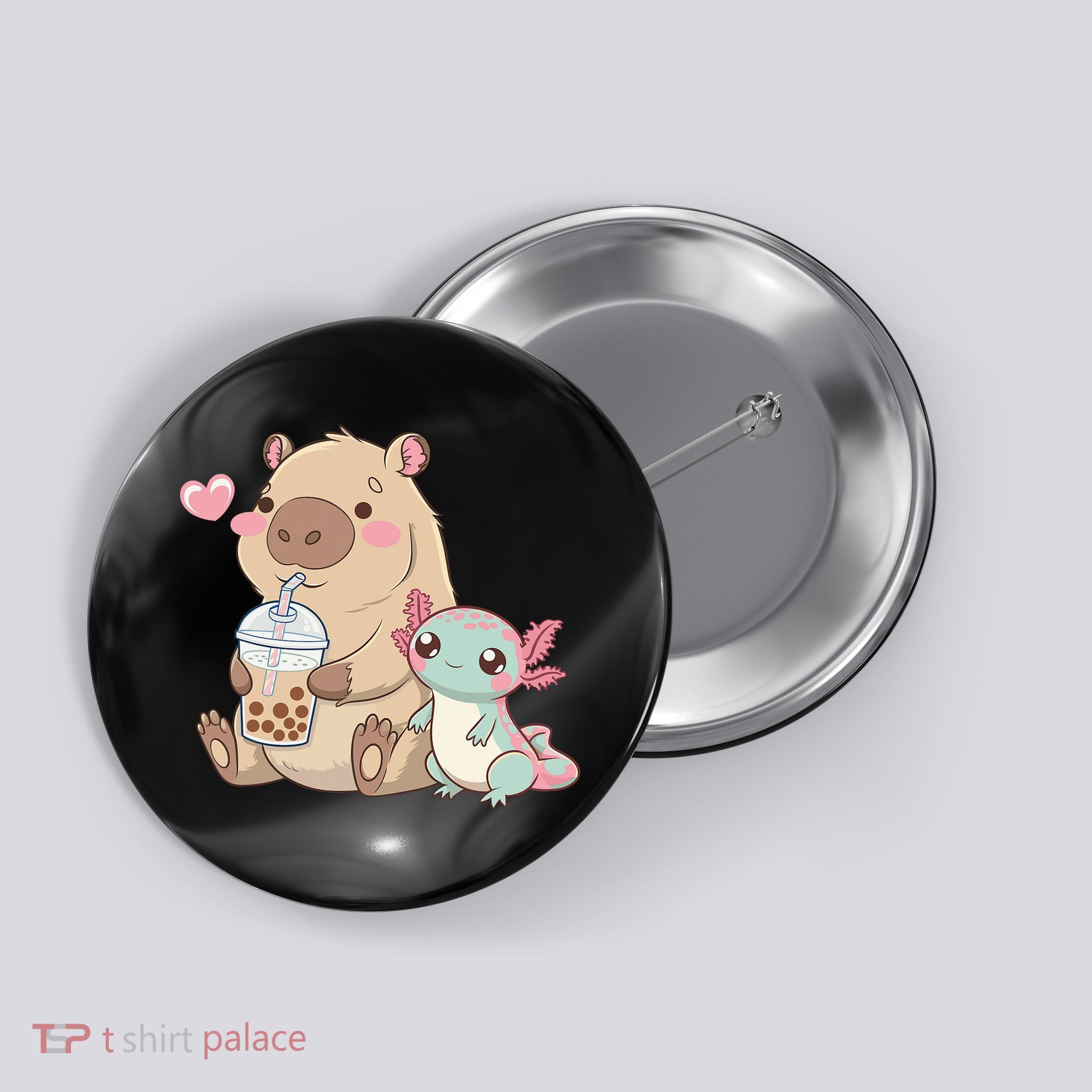 Cute Axolotl Lover Capybara Kawaii Anime Drinking Bubble Tea Button