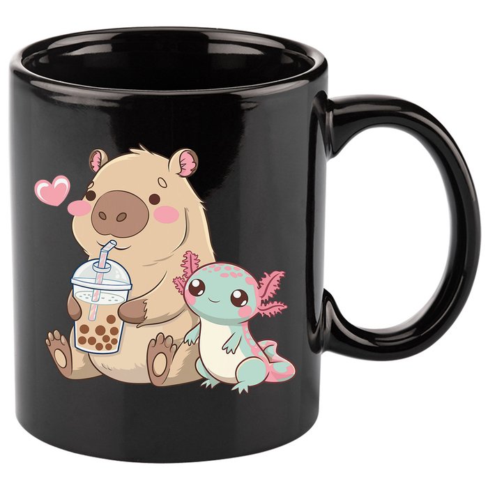 Cute Axolotl Lover Capybara Kawaii Anime Drinking Bubble Tea 11oz C Handle Ceramic Mug