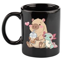 Cute Axolotl Lover Capybara Kawaii Anime Drinking Bubble Tea 11oz C Handle Ceramic Mug