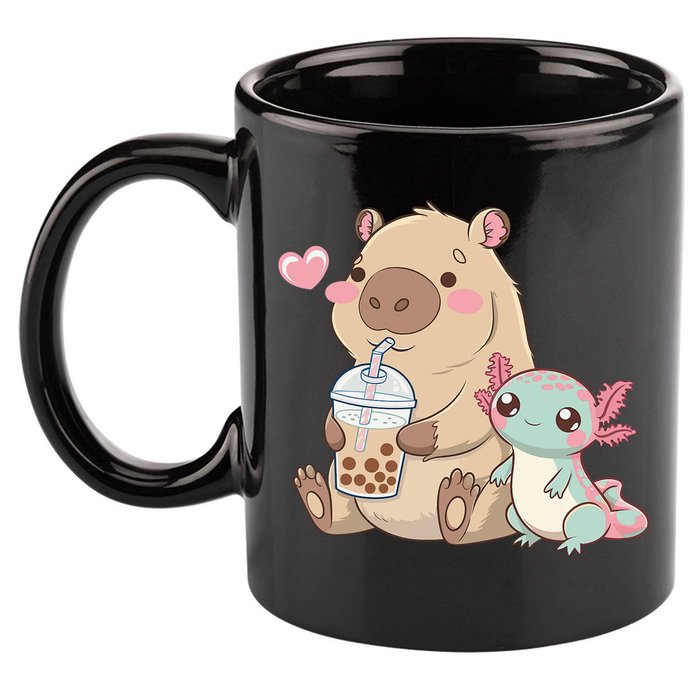 Cute Axolotl Lover Capybara Kawaii Anime Drinking Bubble Tea 11oz C Handle Ceramic Mug