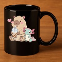 Cute Axolotl Lover Capybara Kawaii Anime Drinking Bubble Tea 11oz C Handle Ceramic Mug