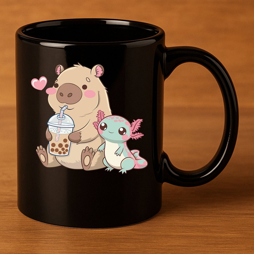 Cute Axolotl Lover Capybara Kawaii Anime Drinking Bubble Tea 11oz C Handle Ceramic Mug