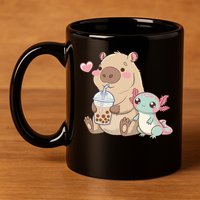Cute Axolotl Lover Capybara Kawaii Anime Drinking Bubble Tea 11oz C Handle Ceramic Mug