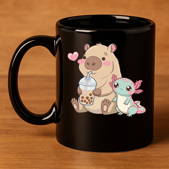 Cute Axolotl Lover Capybara Kawaii Anime Drinking Bubble Tea 11oz C Handle Ceramic Mug