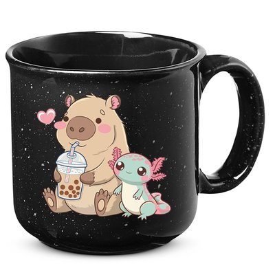 Cute Axolotl Lover Capybara Kawaii Anime Drinking Bubble Tea 15oz Campfire Ceramic Mug