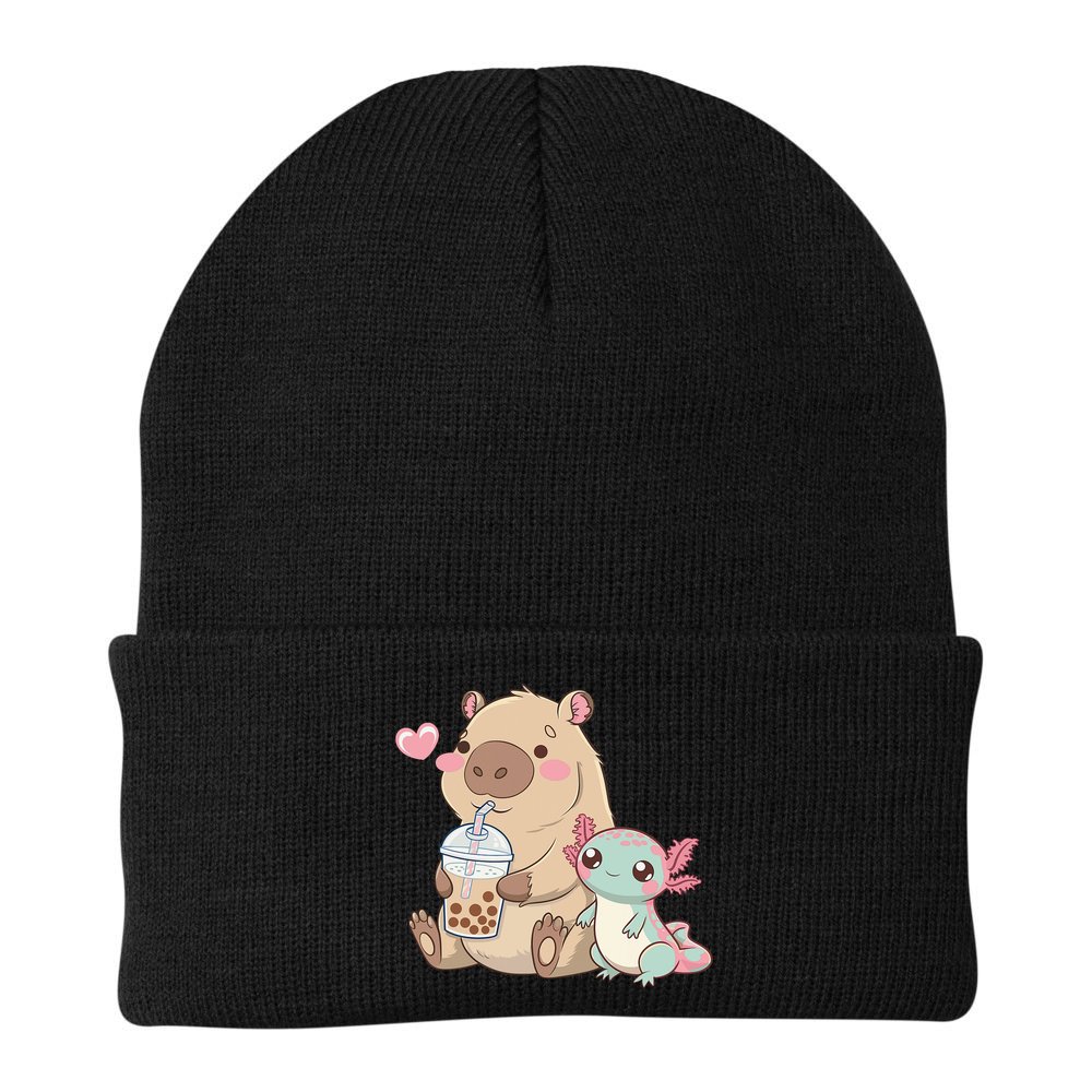 Cute Axolotl Lover Capybara Kawaii Anime Drinking Bubble Tea Beanie