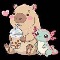 Cute Axolotl Lover Capybara Kawaii Anime Drinking Bubble Tea Drawstring Bag