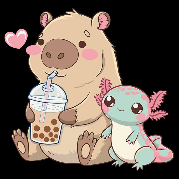 Cute Axolotl Lover Capybara Kawaii Anime Drinking Bubble Tea Drawstring Bag