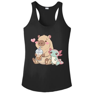 Cute Axolotl Lover Capybara Kawaii Anime Drinking Bubble Tea Ladies PosiCharge Competitor Racerback Tank