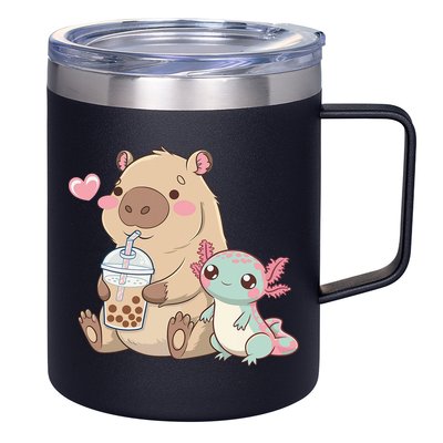Cute Axolotl Lover Capybara Kawaii Anime Drinking Bubble Tea 12oz Stainless Steel Coffee Mug