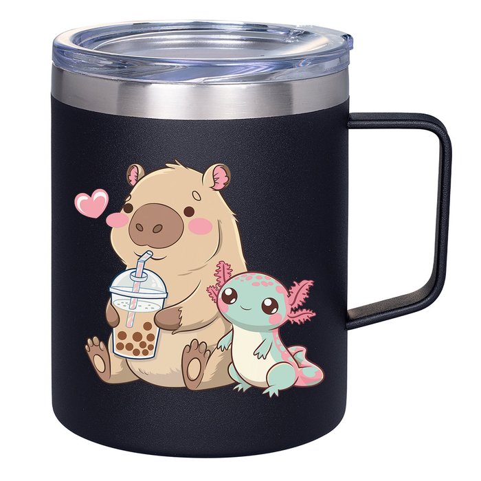 Cute Axolotl Lover Capybara Kawaii Anime Drinking Bubble Tea 12oz Stainless Steel Coffee Mug