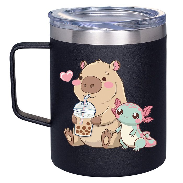 Cute Axolotl Lover Capybara Kawaii Anime Drinking Bubble Tea 12oz Stainless Steel Coffee Mug