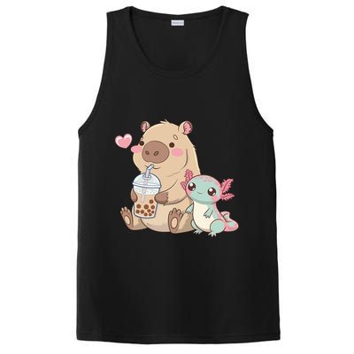 Cute Axolotl Lover Capybara Kawaii Anime Drinking Bubble Tea PosiCharge Competitor Tank