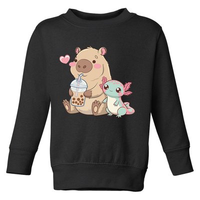 Cute Axolotl Lover Capybara Kawaii Anime Drinking Bubble Tea Toddler Sweatshirt