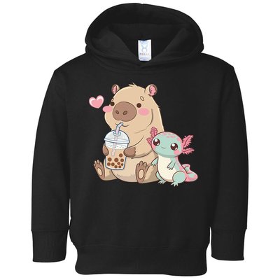 Cute Axolotl Lover Capybara Kawaii Anime Drinking Bubble Tea Toddler Hoodie