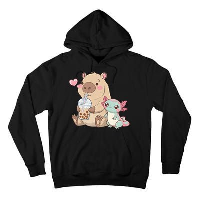 Cute Axolotl Lover Capybara Kawaii Anime Drinking Bubble Tea Tall Hoodie