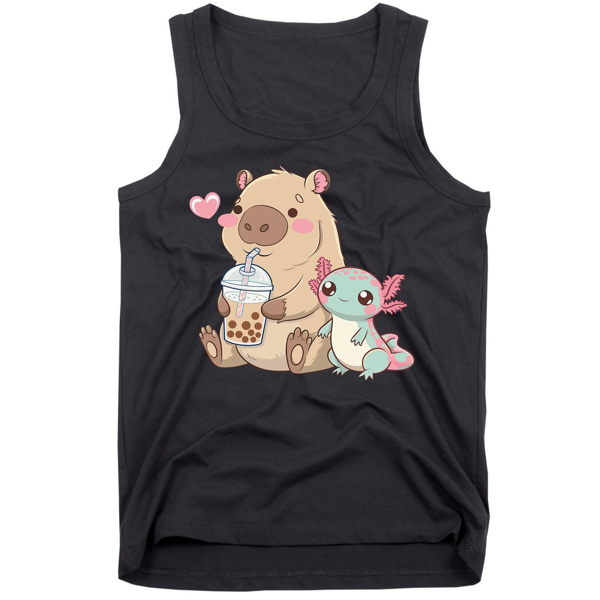 Cute Axolotl Lover Capybara Kawaii Anime Drinking Bubble Tea Tank Top