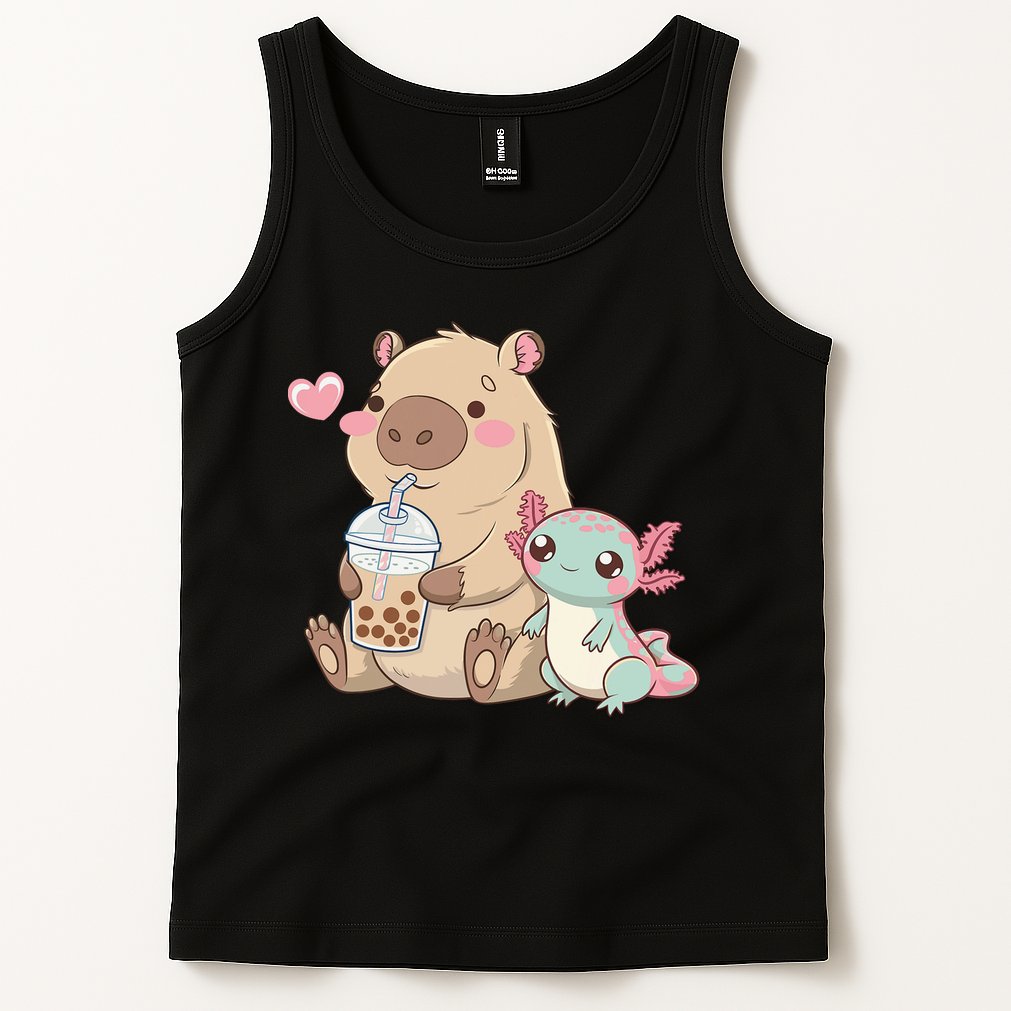 Cute Axolotl Lover Capybara Kawaii Anime Drinking Bubble Tea Tank Top