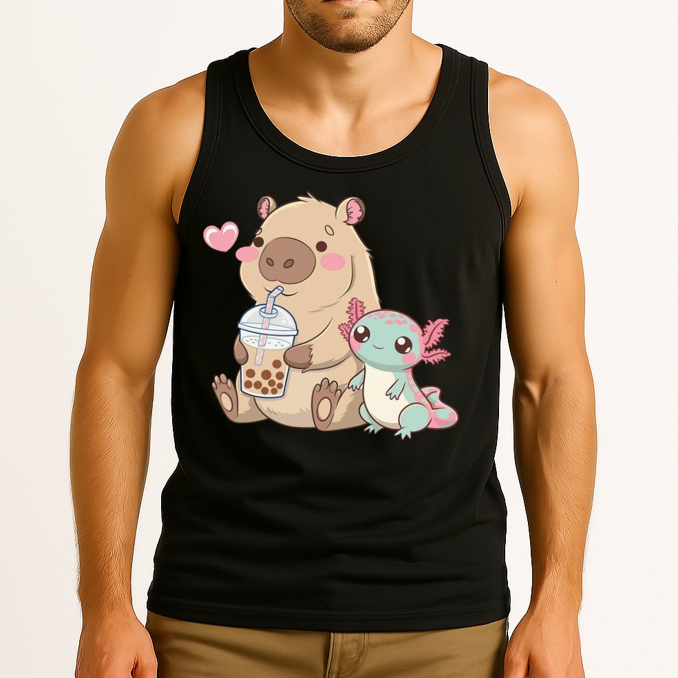 Cute Axolotl Lover Capybara Kawaii Anime Drinking Bubble Tea Tank Top