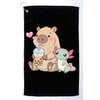 Cute Axolotl Lover Capybara Kawaii Anime Drinking Bubble Tea Golf Towel