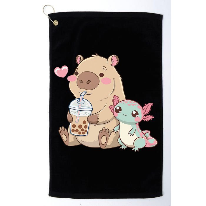Cute Axolotl Lover Capybara Kawaii Anime Drinking Bubble Tea Golf Towel