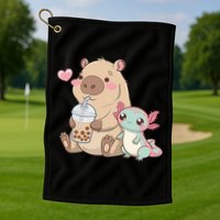 Cute Axolotl Lover Capybara Kawaii Anime Drinking Bubble Tea Golf Towel