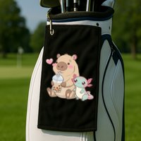Cute Axolotl Lover Capybara Kawaii Anime Drinking Bubble Tea Golf Towel
