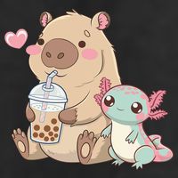 Cute Axolotl Lover Capybara Kawaii Anime Drinking Bubble Tea Golf Towel