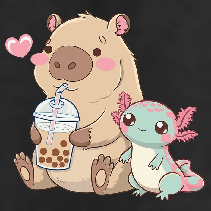 Cute Axolotl Lover Capybara Kawaii Anime Drinking Bubble Tea Golf Towel