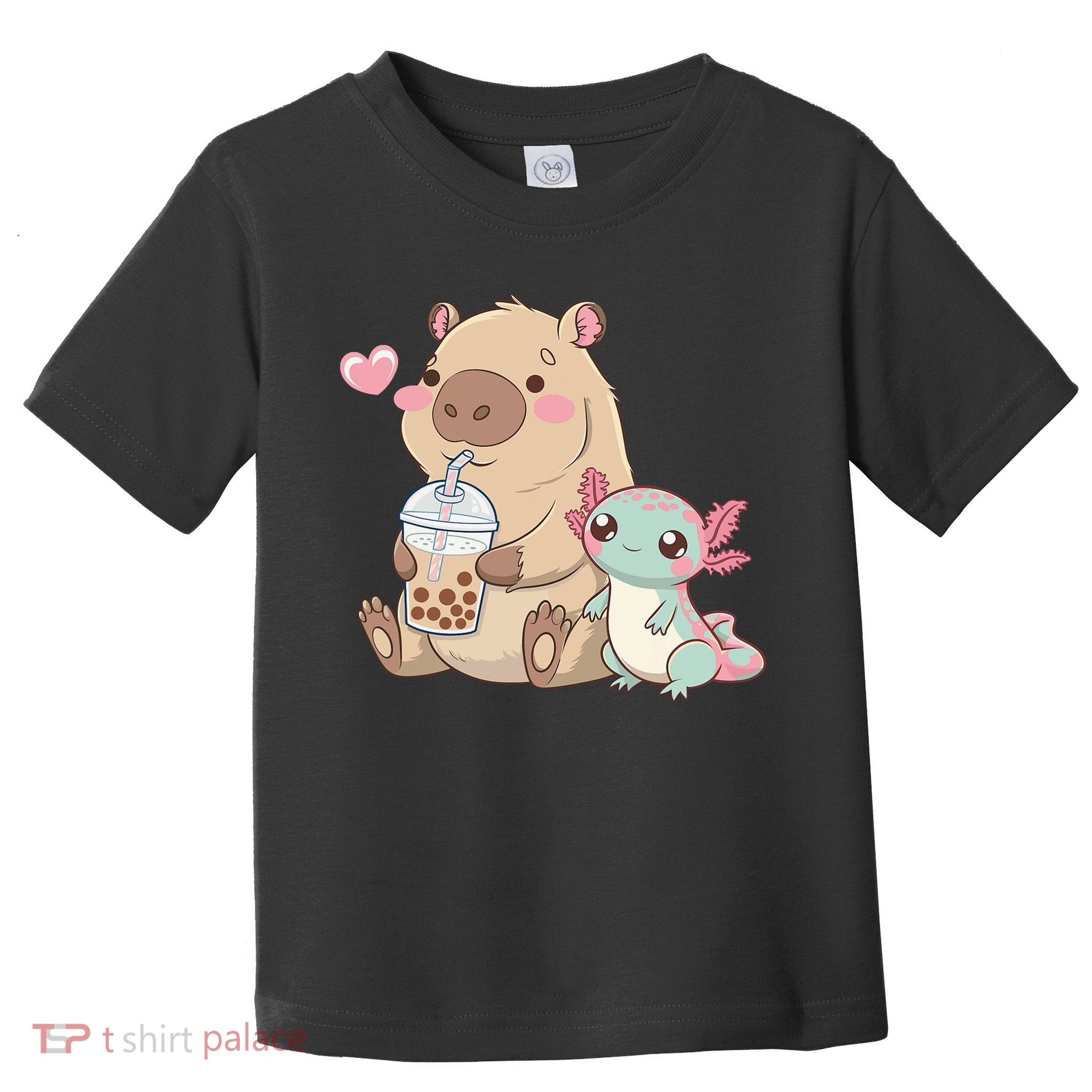 Cute Axolotl Lover Capybara Kawaii Anime Drinking Bubble Tea Toddler T-Shirt