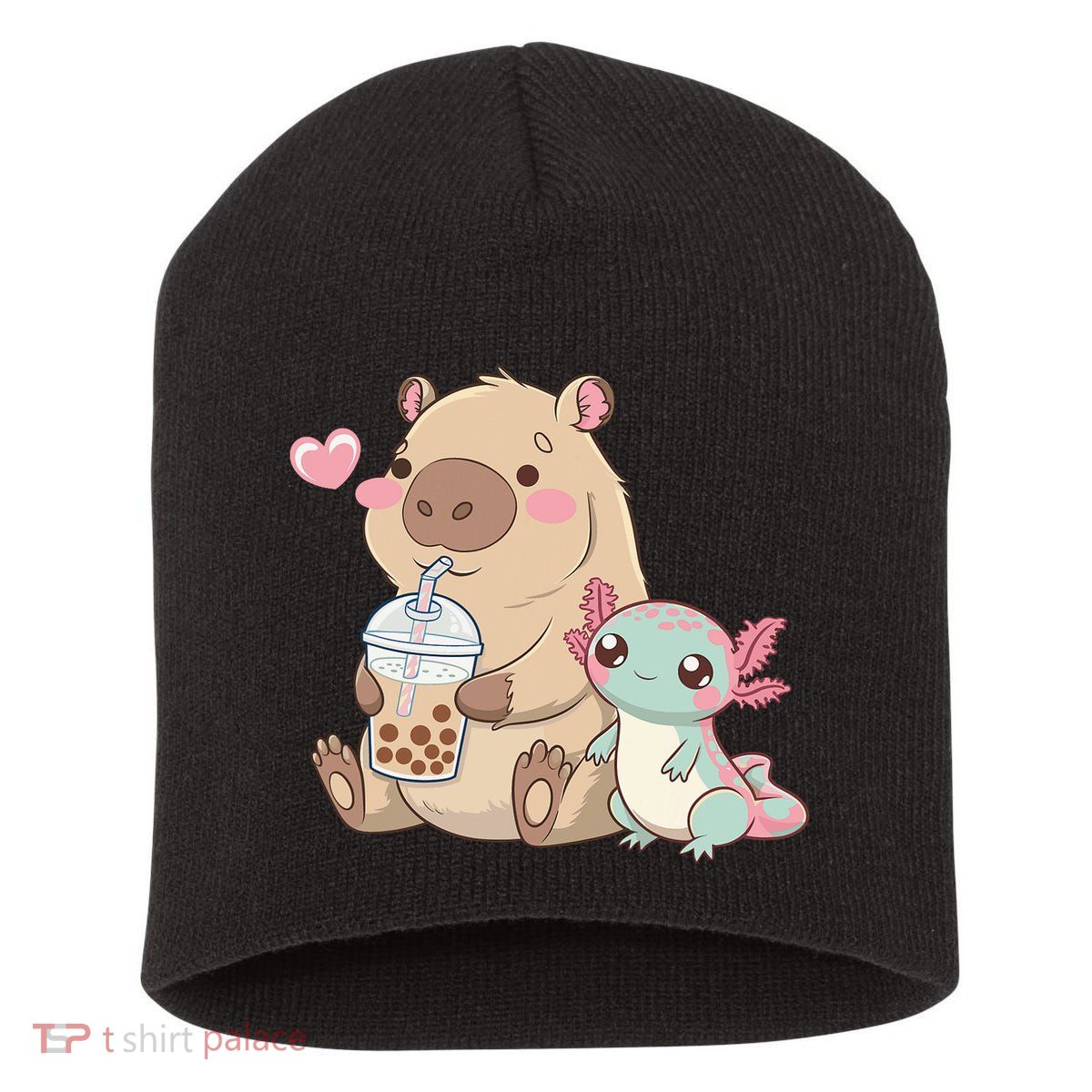 Cute Axolotl Lover Capybara Kawaii Anime Drinking Bubble Tea Short Acrylic Beanie