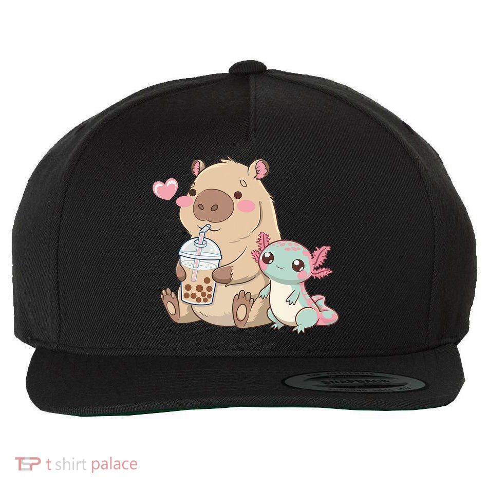 Cute Axolotl Lover Capybara Kawaii Anime Drinking Bubble Tea Wool Snapback Cap