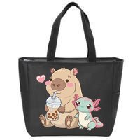 Cute Axolotl Lover Capybara Kawaii Anime Drinking Bubble Tea Zip Tote Bag