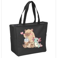 Cute Axolotl Lover Capybara Kawaii Anime Drinking Bubble Tea Zip Tote Bag
