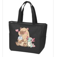 Cute Axolotl Lover Capybara Kawaii Anime Drinking Bubble Tea Zip Tote Bag