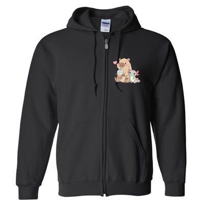 Cute Axolotl Lover Capybara Kawaii Anime Drinking Bubble Tea Full Zip Hoodie