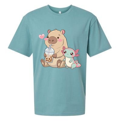 Cute Axolotl Lover Capybara Kawaii Anime Drinking Bubble Tea Sueded Cloud Jersey T-Shirt