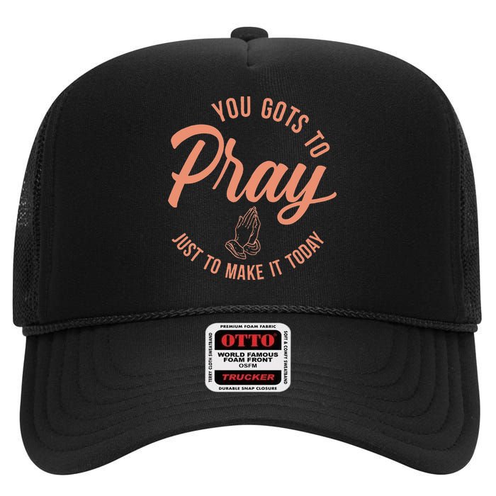 Concrete And Luxury Gots To Pray Crimson Bliss High Crown Mesh Back Trucker Hat