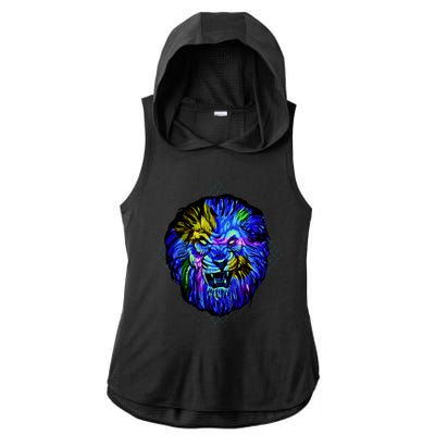 Colorful Angry Lion Ladies PosiCharge Tri-Blend Wicking Draft Hoodie Tank