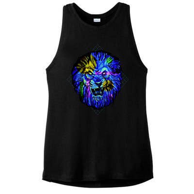 Colorful Angry Lion Ladies PosiCharge Tri-Blend Wicking Tank