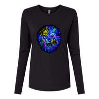 Colorful Angry Lion Womens Cotton Relaxed Long Sleeve T-Shirt