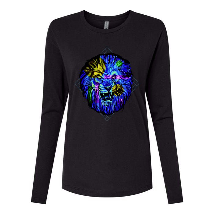 Colorful Angry Lion Womens Cotton Relaxed Long Sleeve T-Shirt