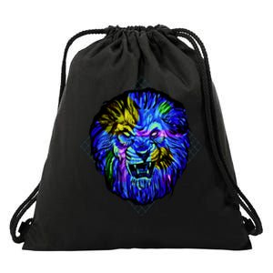 Colorful Angry Lion Drawstring Bag