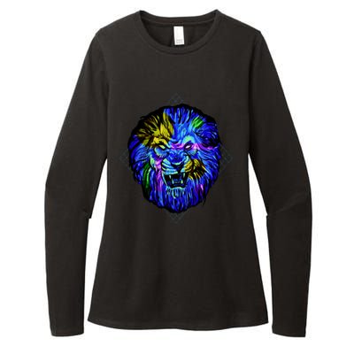 Colorful Angry Lion Womens CVC Long Sleeve Shirt