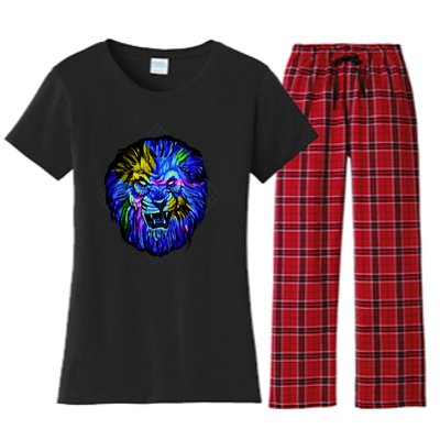 Colorful Angry Lion Women's Flannel Pajama Set